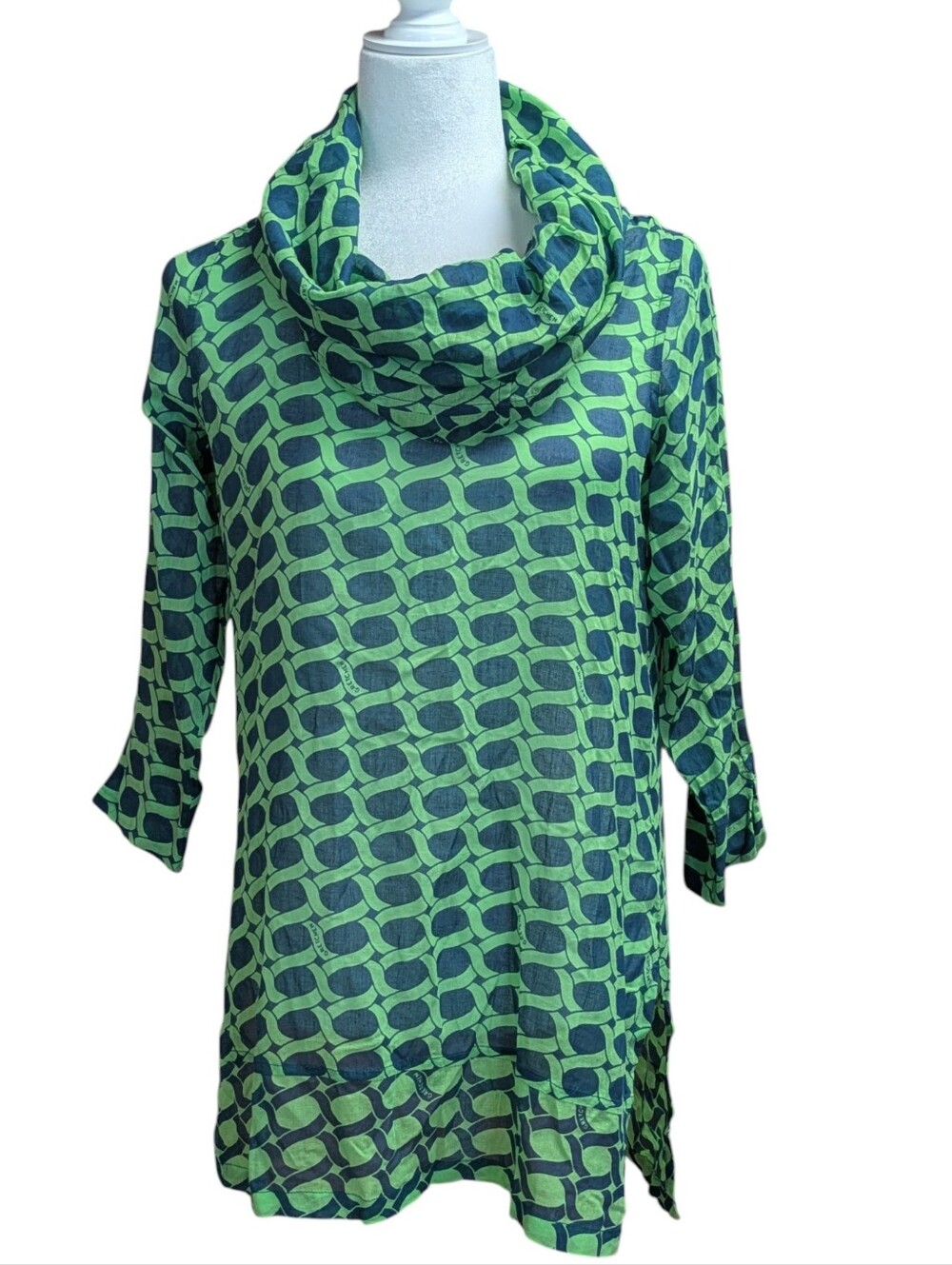 Gretchen Scott 100% Cotton Cowl Neck Green Tunic Top Size XS
